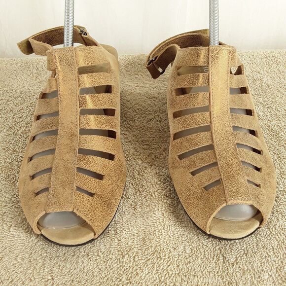 MUNRO Slingback Sandals sz 9W, Abby, Metallic/Gold Leather, Peep Toe Heels Shoes - Picture 5 of 12